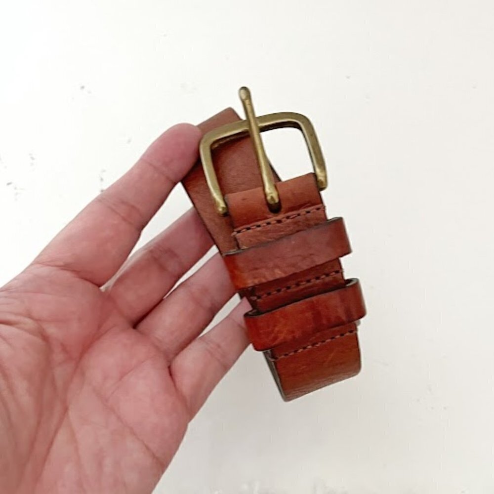 Eddie Bauer Made in England Small Genuine Leather Brown Brass Buckle Belt